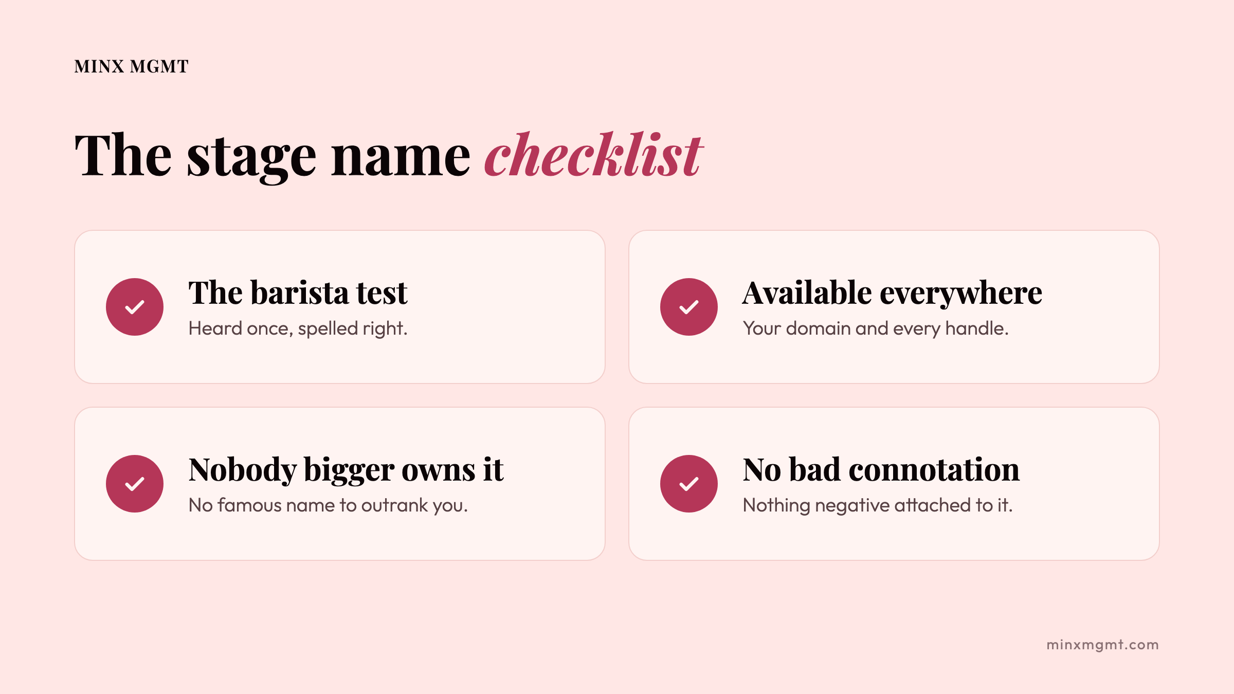 The stage name checklist